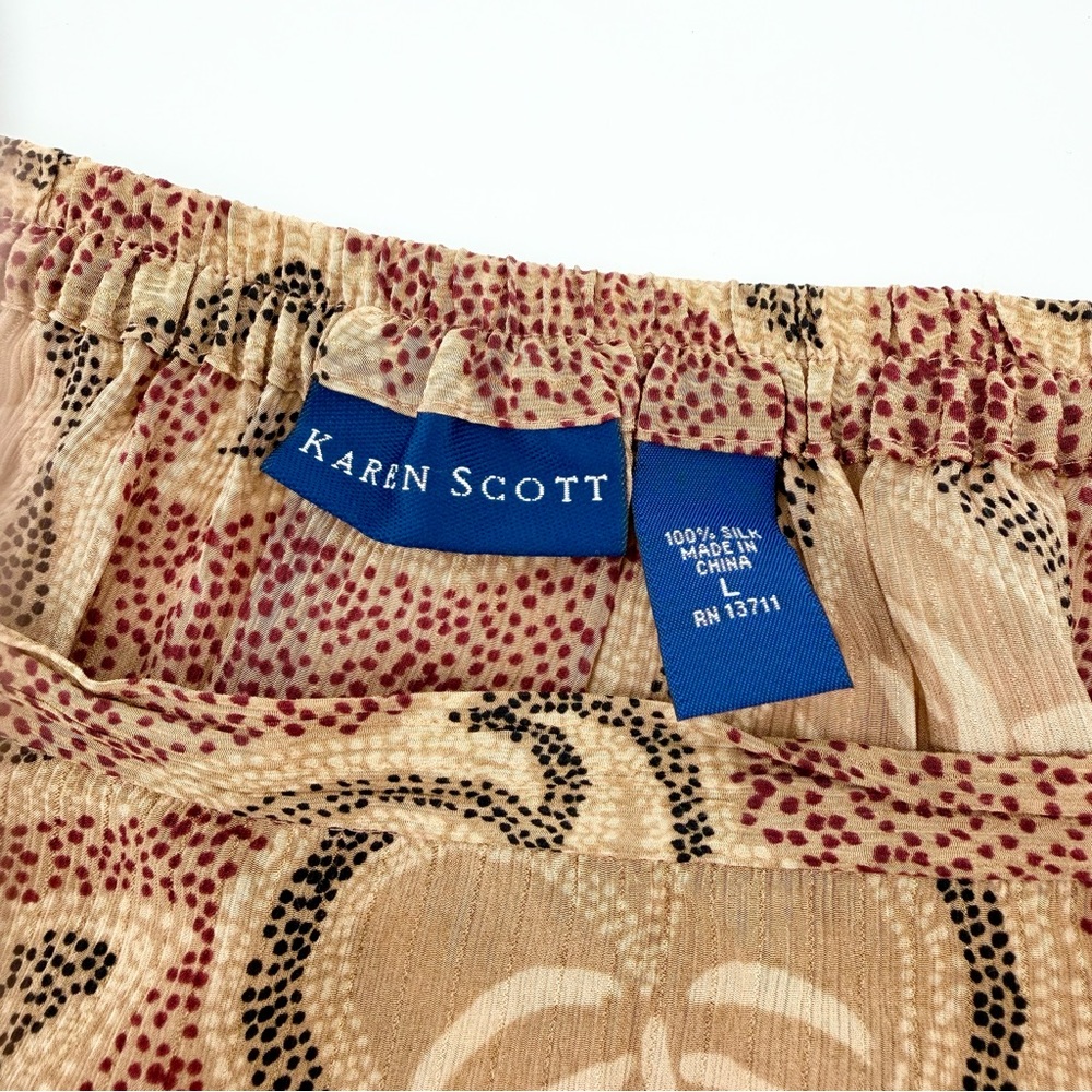 Karen Scott 100% Silk Leaf Print Skirt Large Beach Coverup Vintage Lux Breezy - Picture 3 of 5